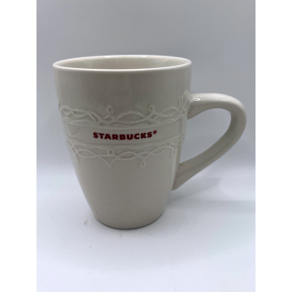 Starbucks White Embossed Stoneware Mug – 14oz Ceramic 2010 Design